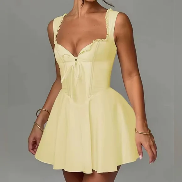 Yellow Sleeveless Mini Dress - Picture 3 of 4